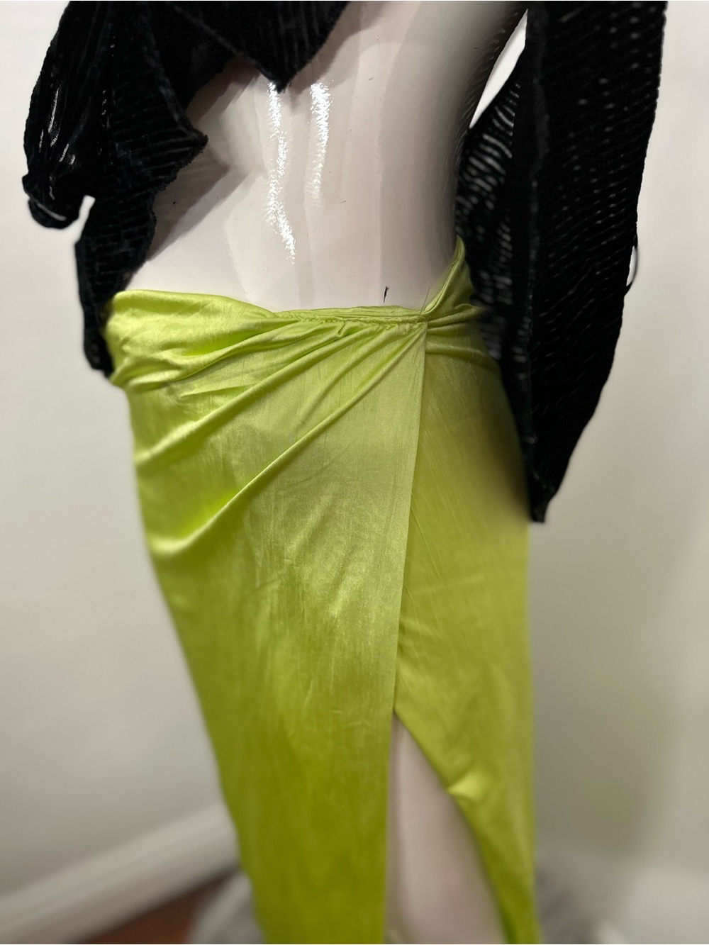 Super down Lime Green stretch  Side-Slit Skirt